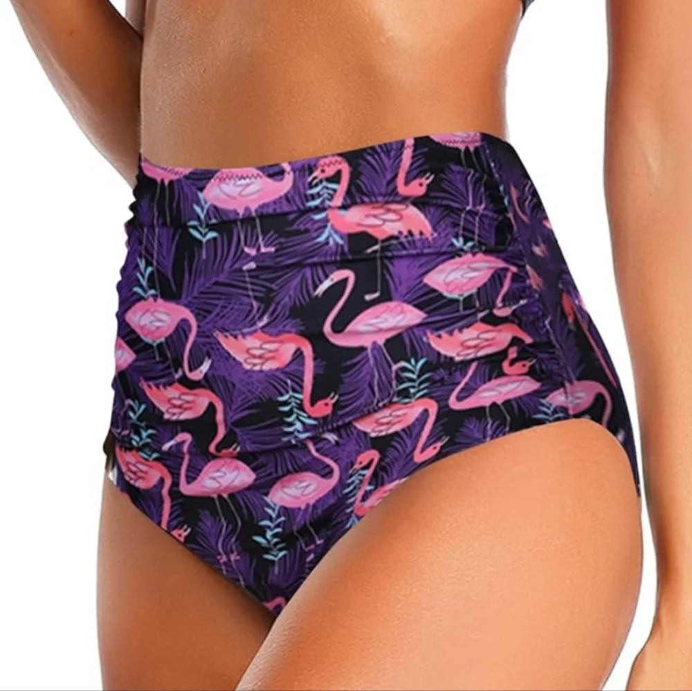 Womens High Waisted Bikini Tummy Control Ruched Bikino Bottom - NWOT